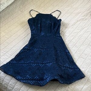 Navy Lace High-neck Dress